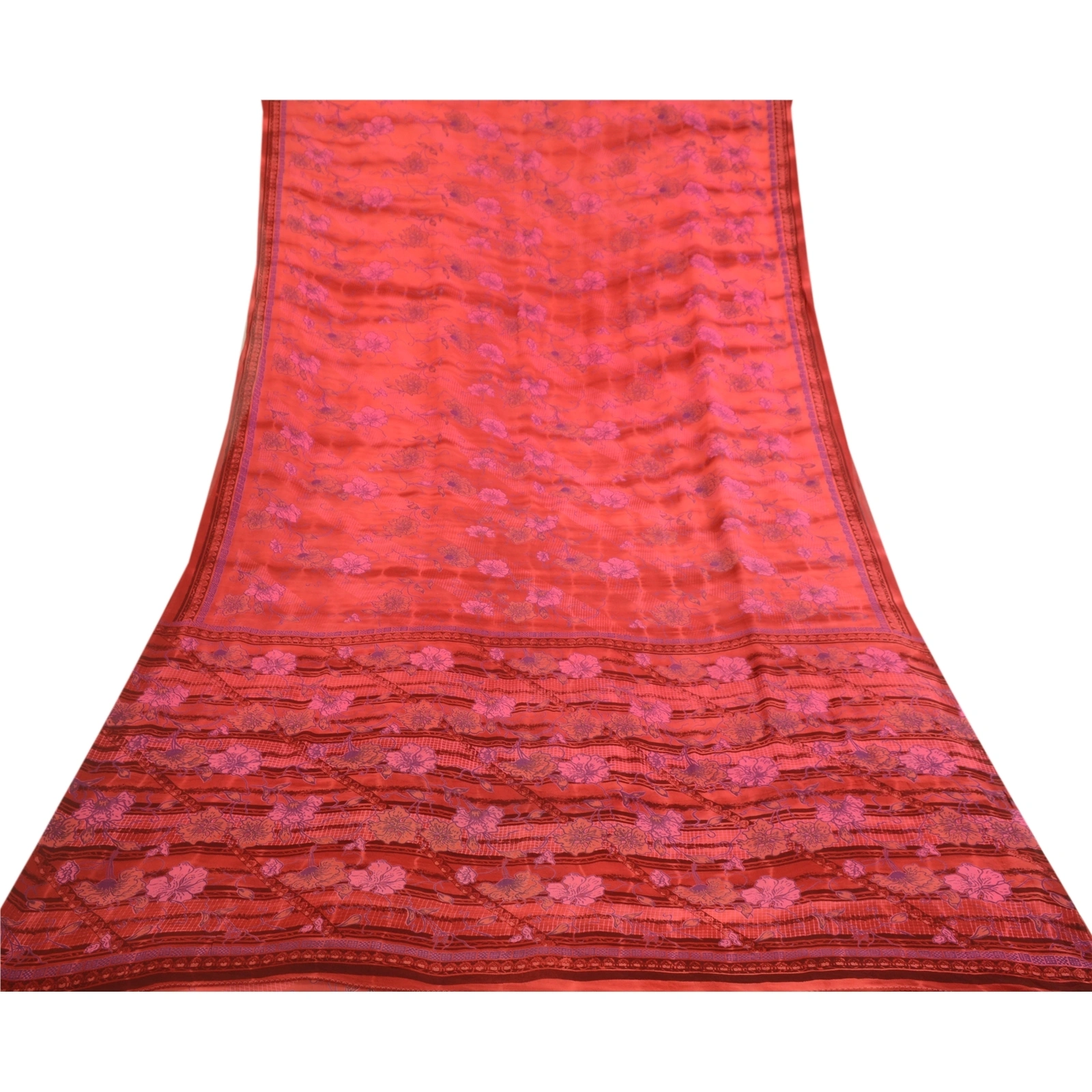 Sanskriti Vintage Sarees Red Tie-Dye Pure Georgette Silk Print Sari Craft Fabric, PRG-13042-Red-Tie-Dye-Pure Georgette Silk-11