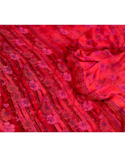 Sanskriti Vintage Sarees Red Tie-Dye Pure Georgette Silk Print Sari Craft Fabric, PRG-13042-Red-Tie-Dye-Pure Georgette Silk-12