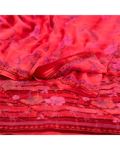 Sanskriti Vintage Sarees Red Tie-Dye Pure Georgette Silk Print Sari Craft Fabric, PRG-13042-Red-Tie-Dye-Pure Georgette Silk-13