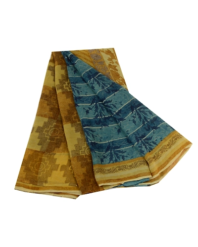Sanskriti Vintage Sarees Blue/Green Pure Georgette Silk Print Sari Craft Fabric, PRG-13047-Blue &amp; Green-Printed Floral Design-Pure Georgette Silk-2