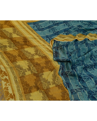 Sanskriti Vintage Sarees Blue/Green Pure Georgette Silk Print Sari Craft Fabric, PRG-13047-Blue &amp; Green-Printed Floral Design-Pure Georgette Silk-11