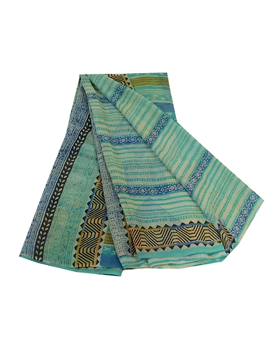 Sanskriti Vintage Sarees Sea-Green Pure Georgette Silk Printed Sari Craft Fabric, PRG-13053-Sea-Green-Printed Floral Design-Pure Georgette Silk-2