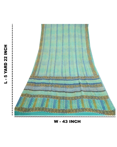 Sanskriti Vintage Sarees Sea-Green Pure Georgette Silk Printed Sari Craft Fabric, PRG-13053-Sea-Green-Printed Floral Design-Pure Georgette Silk-4