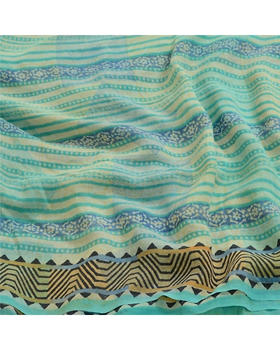 Sanskriti Vintage Sarees Sea-Green Pure Georgette Silk Printed Sari Craft Fabric, PRG-13053-Sea-Green-Printed Floral Design-Pure Georgette Silk-8