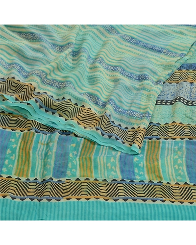 Sanskriti Vintage Sarees Sea-Green Pure Georgette Silk Printed Sari Craft Fabric, PRG-13053-Sea-Green-Printed Floral Design-Pure Georgette Silk-9