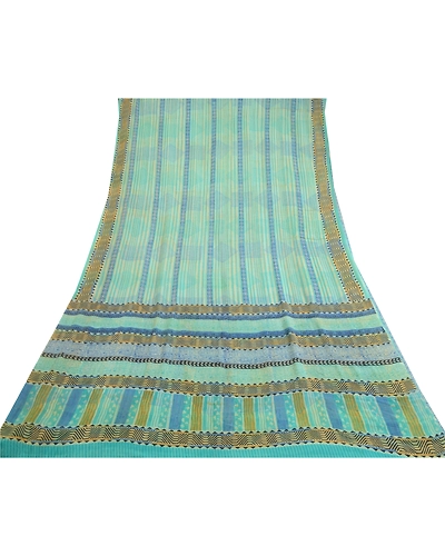 Sanskriti Vintage Sarees Sea-Green Pure Georgette Silk Printed Sari Craft Fabric, PRG-13053-Sea-Green-Printed Floral Design-Pure Georgette Silk-10