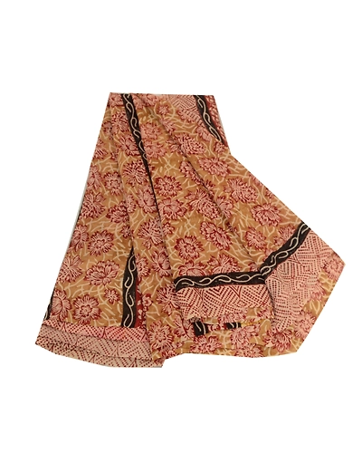 Sanskriti Vintage Sarees Red/Green Pure Georgette Silk Printed Sari Craft Fabric, PRG-13054-Red &amp; Green-Printed Floral Design-Pure Georgette Silk-2