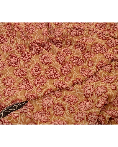 Sanskriti Vintage Sarees Red/Green Pure Georgette Silk Printed Sari Craft Fabric, PRG-13054-Red &amp; Green-Printed Floral Design-Pure Georgette Silk-3
