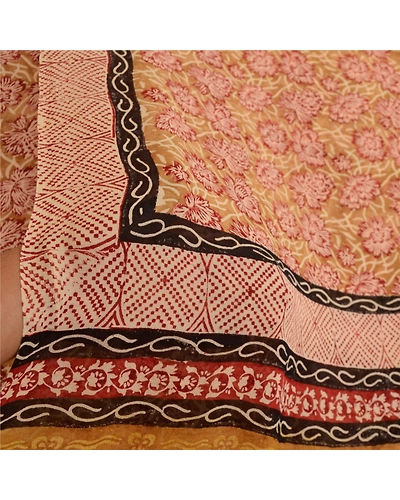Sanskriti Vintage Sarees Red/Green Pure Georgette Silk Printed Sari Craft Fabric, PRG-13054-Red &amp; Green-Printed Floral Design-Pure Georgette Silk-5