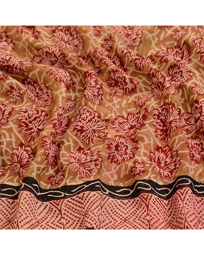 Sanskriti Vintage Sarees Red/Green Pure Georgette Silk Printed Sari Craft Fabric, PRG-13054-Red &amp; Green-Printed Floral Design-Pure Georgette Silk-8