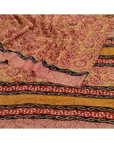 Sanskriti Vintage Sarees Red/Green Pure Georgette Silk Printed Sari Craft Fabric, PRG-13054-Red &amp; Green-Printed Floral Design-Pure Georgette Silk-9