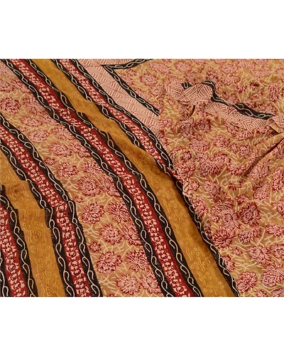 Sanskriti Vintage Sarees Red/Green Pure Georgette Silk Printed Sari Craft Fabric, PRG-13054-Red &amp; Green-Printed Floral Design-Pure Georgette Silk-11