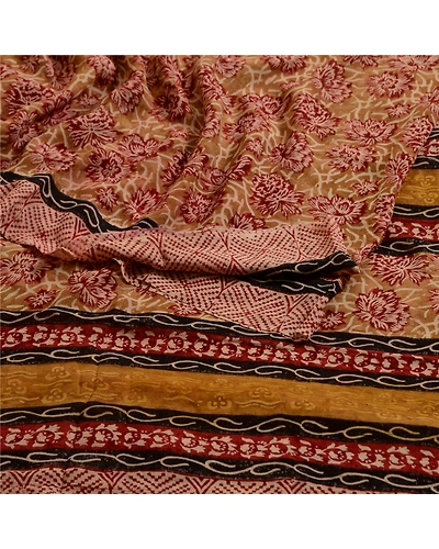 Sanskriti Vintage Sarees Red/Green Pure Georgette Silk Printed Sari Craft Fabric, PRG-13054-Red &amp; Green-Printed Floral Design-Pure Georgette Silk-12