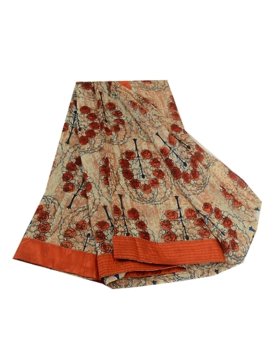 Sanskriti Vintage Sarees Peach Pure Georgette Silk Printed Sari 5Yd Craft Fabric, PRG-13055-Peach-Printed Floral Design-Pure Georgette Silk-2