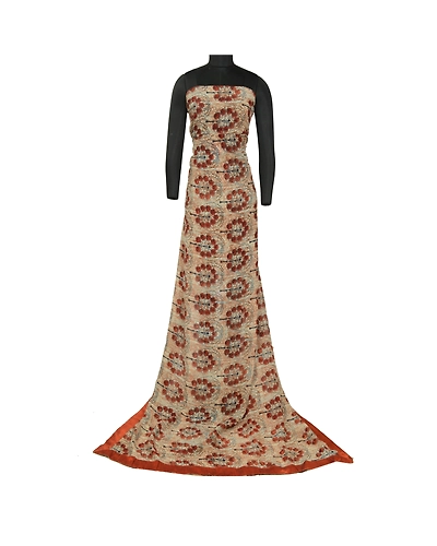 Sanskriti Vintage Sarees Peach Pure Georgette Silk Printed Sari 5Yd Craft Fabric, PRG-13055-Peach-Printed Floral Design-Pure Georgette Silk-3