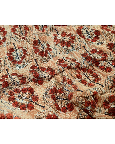 Sanskriti Vintage Sarees Peach Pure Georgette Silk Printed Sari 5Yd Craft Fabric, PRG-13055-Peach-Printed Floral Design-Pure Georgette Silk-4