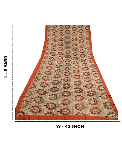 Sanskriti Vintage Sarees Peach Pure Georgette Silk Printed Sari 5Yd Craft Fabric, PRG-13055-Peach-Printed Floral Design-Pure Georgette Silk-5