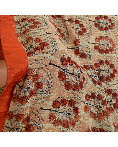 Sanskriti Vintage Sarees Peach Pure Georgette Silk Printed Sari 5Yd Craft Fabric, PRG-13055-Peach-Printed Floral Design-Pure Georgette Silk-6