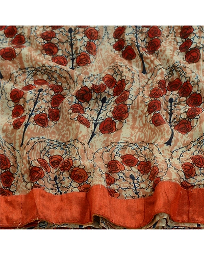 Sanskriti Vintage Sarees Peach Pure Georgette Silk Printed Sari 5Yd Craft Fabric, PRG-13055-Peach-Printed Floral Design-Pure Georgette Silk-9