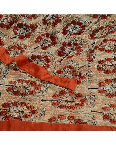 Sanskriti Vintage Sarees Peach Pure Georgette Silk Printed Sari 5Yd Craft Fabric, PRG-13055-Peach-Printed Floral Design-Pure Georgette Silk-10