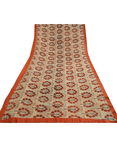 Sanskriti Vintage Sarees Peach Pure Georgette Silk Printed Sari 5Yd Craft Fabric, PRG-13055-Peach-Printed Floral Design-Pure Georgette Silk-11