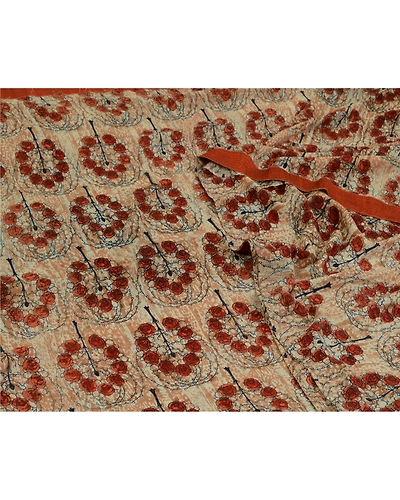 Sanskriti Vintage Sarees Peach Pure Georgette Silk Printed Sari 5Yd Craft Fabric, PRG-13055-Peach-Printed Floral Design-Pure Georgette Silk-12