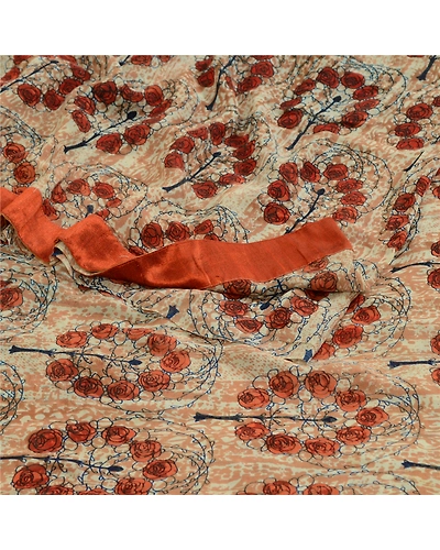 Sanskriti Vintage Sarees Peach Pure Georgette Silk Printed Sari 5Yd Craft Fabric, PRG-13055-Peach-Printed Floral Design-Pure Georgette Silk-13