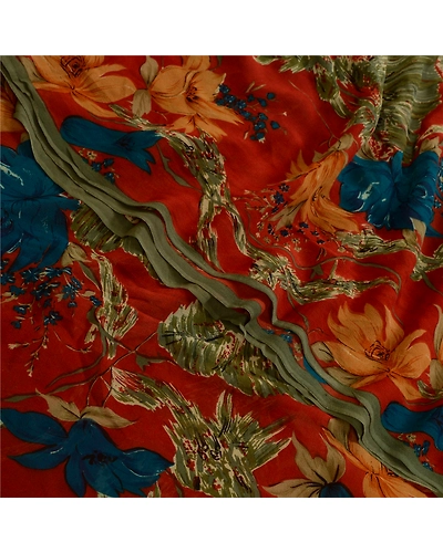 Sanskriti Vintage Sarees Orange Pure Georgette Silk Printed Sari Craft Fabric, PRG-13059-Orange-Printed Floral Design-Pure Georgette Silk-1