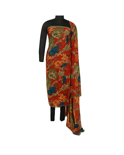 Sanskriti Vintage Sarees Orange Pure Georgette Silk Printed Sari Craft Fabric, PRG-13059-Orange-Printed Floral Design-Pure Georgette Silk-3