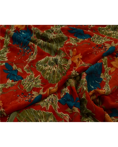 Sanskriti Vintage Sarees Orange Pure Georgette Silk Printed Sari Craft Fabric, PRG-13059-Orange-Printed Floral Design-Pure Georgette Silk-4