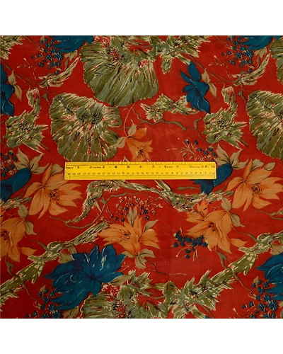 Sanskriti Vintage Sarees Orange Pure Georgette Silk Printed Sari Craft Fabric, PRG-13059-Orange-Printed Floral Design-Pure Georgette Silk-8
