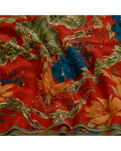 Sanskriti Vintage Sarees Orange Pure Georgette Silk Printed Sari Craft Fabric, PRG-13059-Orange-Printed Floral Design-Pure Georgette Silk-9