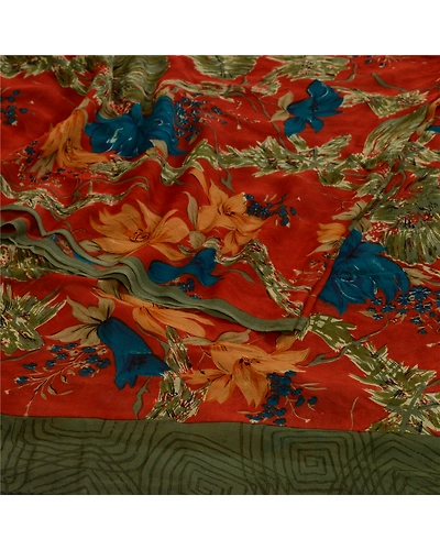 Sanskriti Vintage Sarees Orange Pure Georgette Silk Printed Sari Craft Fabric, PRG-13059-Orange-Printed Floral Design-Pure Georgette Silk-10