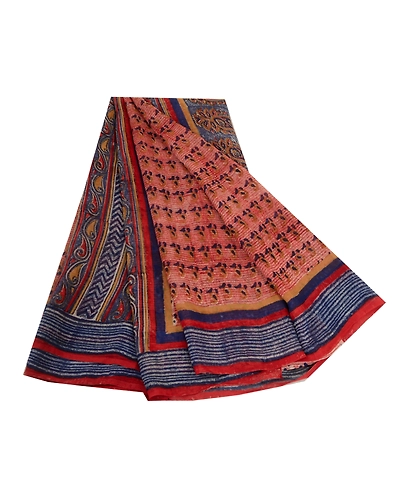 Sanskriti Vintage Sarees Red/Blue Pure Georgette Silk Printed Sari Craft Fabric, PRG-13064-Red &amp; Blue-Printed Floral Design-Pure Georgette Silk-2