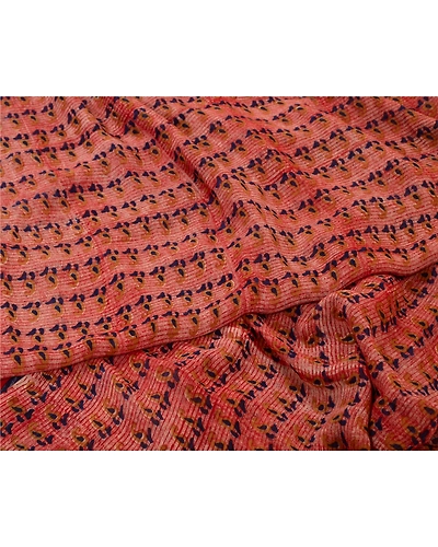 Sanskriti Vintage Sarees Red/Blue Pure Georgette Silk Printed Sari Craft Fabric, PRG-13064-Red &amp; Blue-Printed Floral Design-Pure Georgette Silk-3