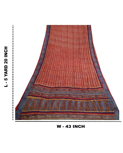 Sanskriti Vintage Sarees Red/Blue Pure Georgette Silk Printed Sari Craft Fabric, PRG-13064-Red &amp; Blue-Printed Floral Design-Pure Georgette Silk-4