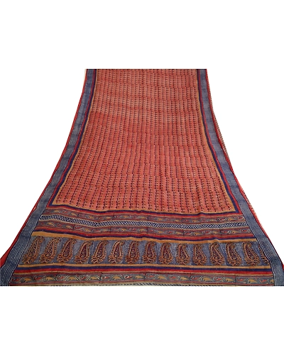 Sanskriti Vintage Sarees Red/Blue Pure Georgette Silk Printed Sari Craft Fabric, PRG-13064-Red &amp; Blue-Printed Floral Design-Pure Georgette Silk-10