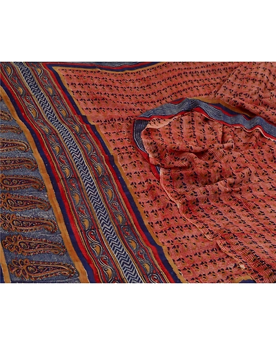 Sanskriti Vintage Sarees Red/Blue Pure Georgette Silk Printed Sari Craft Fabric, PRG-13064-Red &amp; Blue-Printed Floral Design-Pure Georgette Silk-11