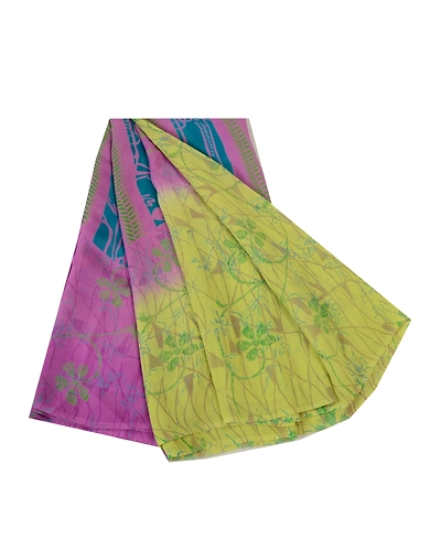 Sanskriti Vintage Sarees Purplegreen Pure Georgette Silk Print Sari Craft Fabric, PRG-13066-Purple &amp; Green-Printed Floral Design-Pure Georgette Silk-2