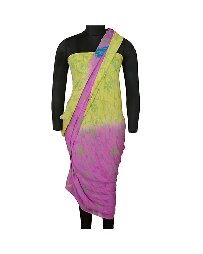Sanskriti Vintage Sarees Purplegreen Pure Georgette Silk Print Sari Craft Fabric, PRG-13066-Purple &amp; Green-Printed Floral Design-Pure Georgette Silk-3