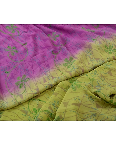 Sanskriti Vintage Sarees Purplegreen Pure Georgette Silk Print Sari Craft Fabric, PRG-13066-Purple &amp; Green-Printed Floral Design-Pure Georgette Silk-4