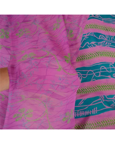 Sanskriti Vintage Sarees Purplegreen Pure Georgette Silk Print Sari Craft Fabric, PRG-13066-Purple &amp; Green-Printed Floral Design-Pure Georgette Silk-6
