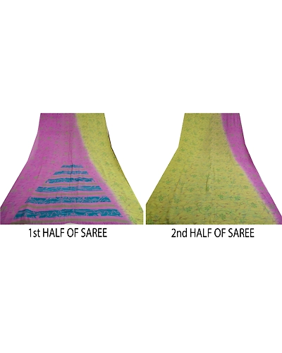 Sanskriti Vintage Sarees Purplegreen Pure Georgette Silk Print Sari Craft Fabric, PRG-13066-Purple &amp; Green-Printed Floral Design-Pure Georgette Silk-7