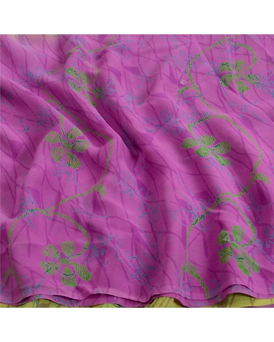 Sanskriti Vintage Sarees Purplegreen Pure Georgette Silk Print Sari Craft Fabric, PRG-13066-Purple &amp; Green-Printed Floral Design-Pure Georgette Silk-9