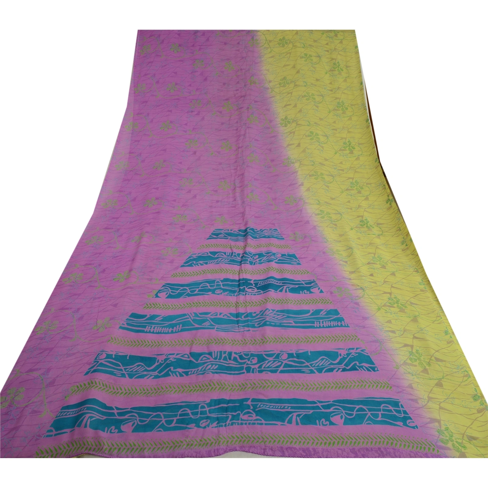 Sanskriti Vintage Sarees Purplegreen Pure Georgette Silk Print Sari Craft Fabric, PRG-13066-Purple &amp; Green-Printed Floral Design-Pure Georgette Silk-11