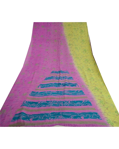 Sanskriti Vintage Sarees Purplegreen Pure Georgette Silk Print Sari Craft Fabric, PRG-13066-Purple &amp; Green-Printed Floral Design-Pure Georgette Silk-11