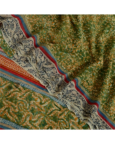Sanskriti Vintage Sarees Green 100% Pure Georgette Silk Print Sari Craft Fabric, PRG-13071-Green-Printed Floral Design-Pure Georgette Silk-1