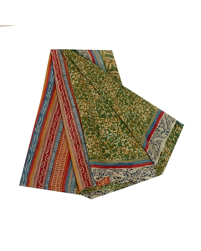 Sanskriti Vintage Sarees Green 100% Pure Georgette Silk Print Sari Craft Fabric, PRG-13071-Green-Printed Floral Design-Pure Georgette Silk-2