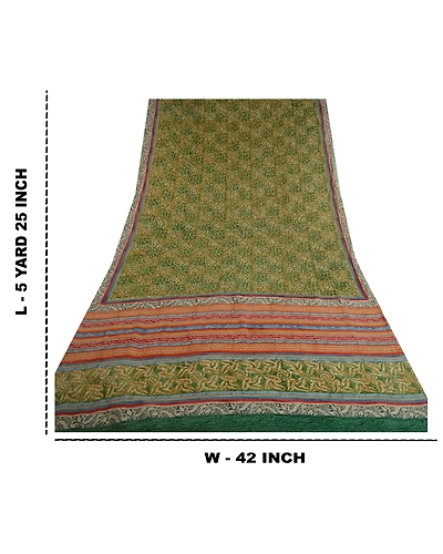 Sanskriti Vintage Sarees Green 100% Pure Georgette Silk Print Sari Craft Fabric, PRG-13071-Green-Printed Floral Design-Pure Georgette Silk-5