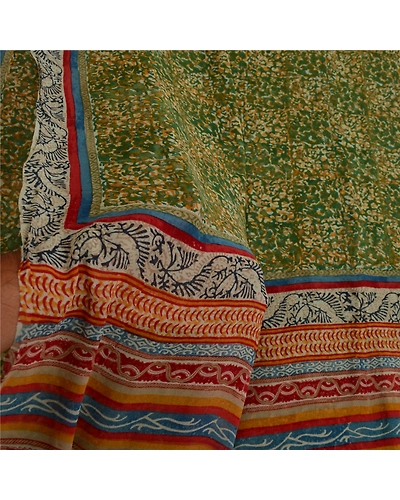 Sanskriti Vintage Sarees Green 100% Pure Georgette Silk Print Sari Craft Fabric, PRG-13071-Green-Printed Floral Design-Pure Georgette Silk-6